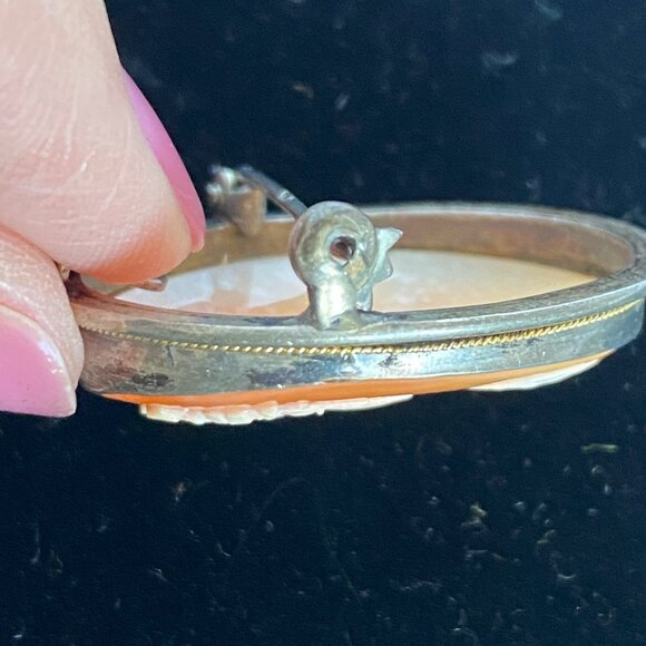 Carved Shell Cameo Grecian Design 925 Sterling Silver Vintage Brooch Pendant - Picture 6 of 16